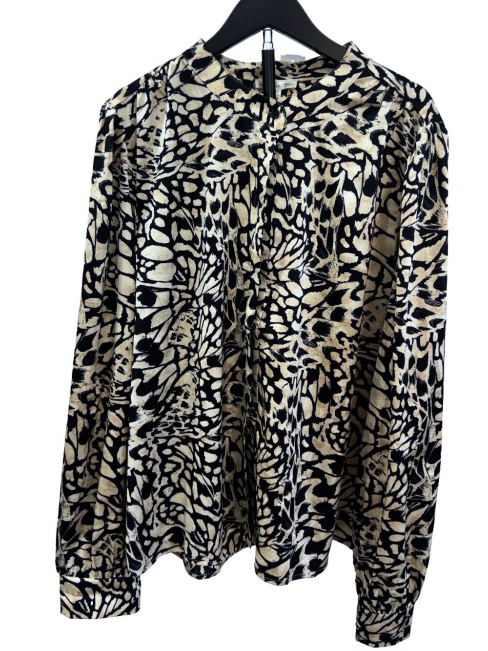 NWT Nine Britton Stitch Fix Navy Tan Animal Print Meri Button-Down‎ Blouse XXL
